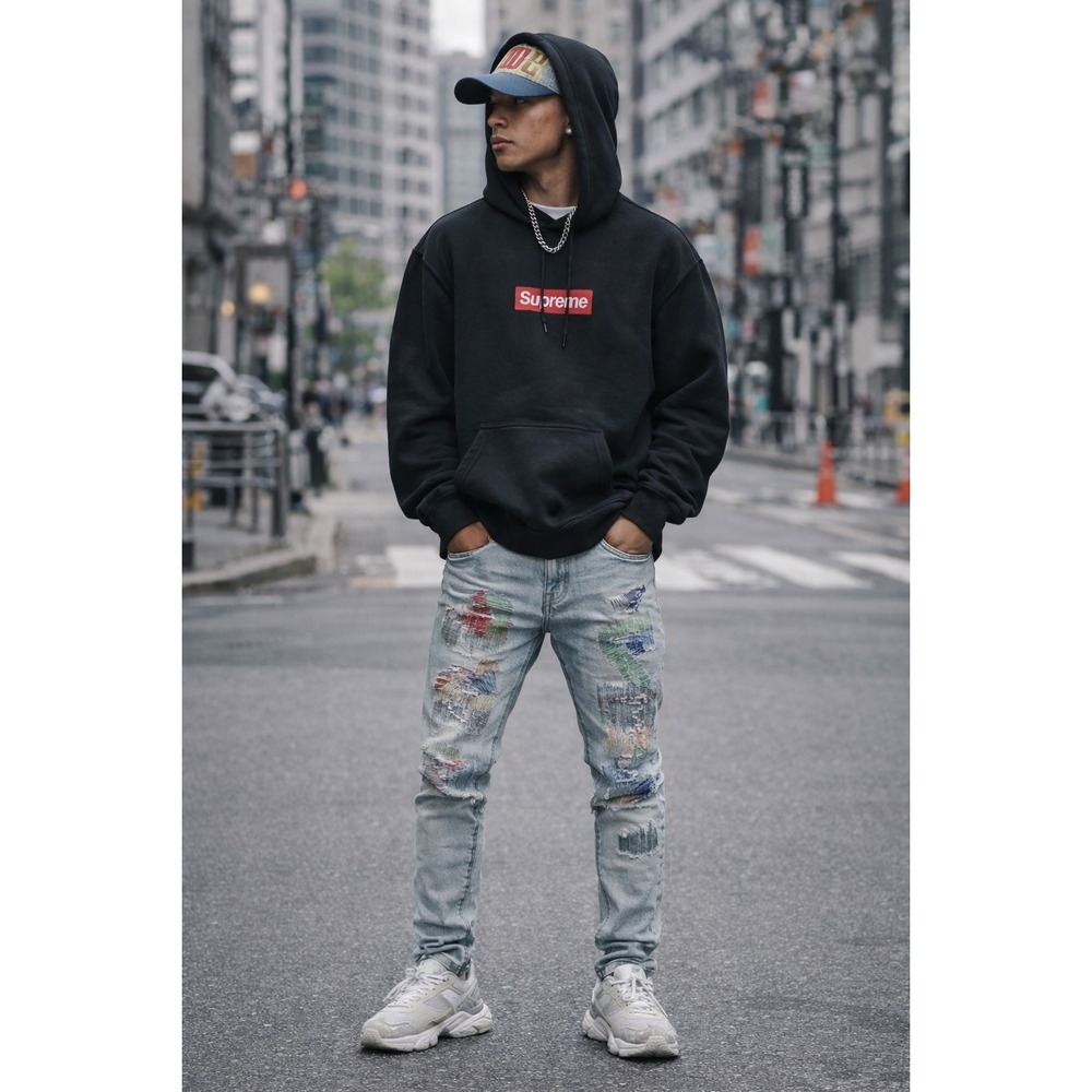 Cote De Nuits Size 28 Skinny Jeans Distressed Patchwork Light Wash‎ Streetwear